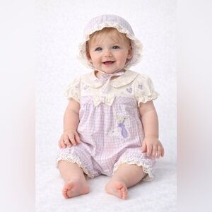 Vintage butterfly romper and bonnet 6/9‎ M